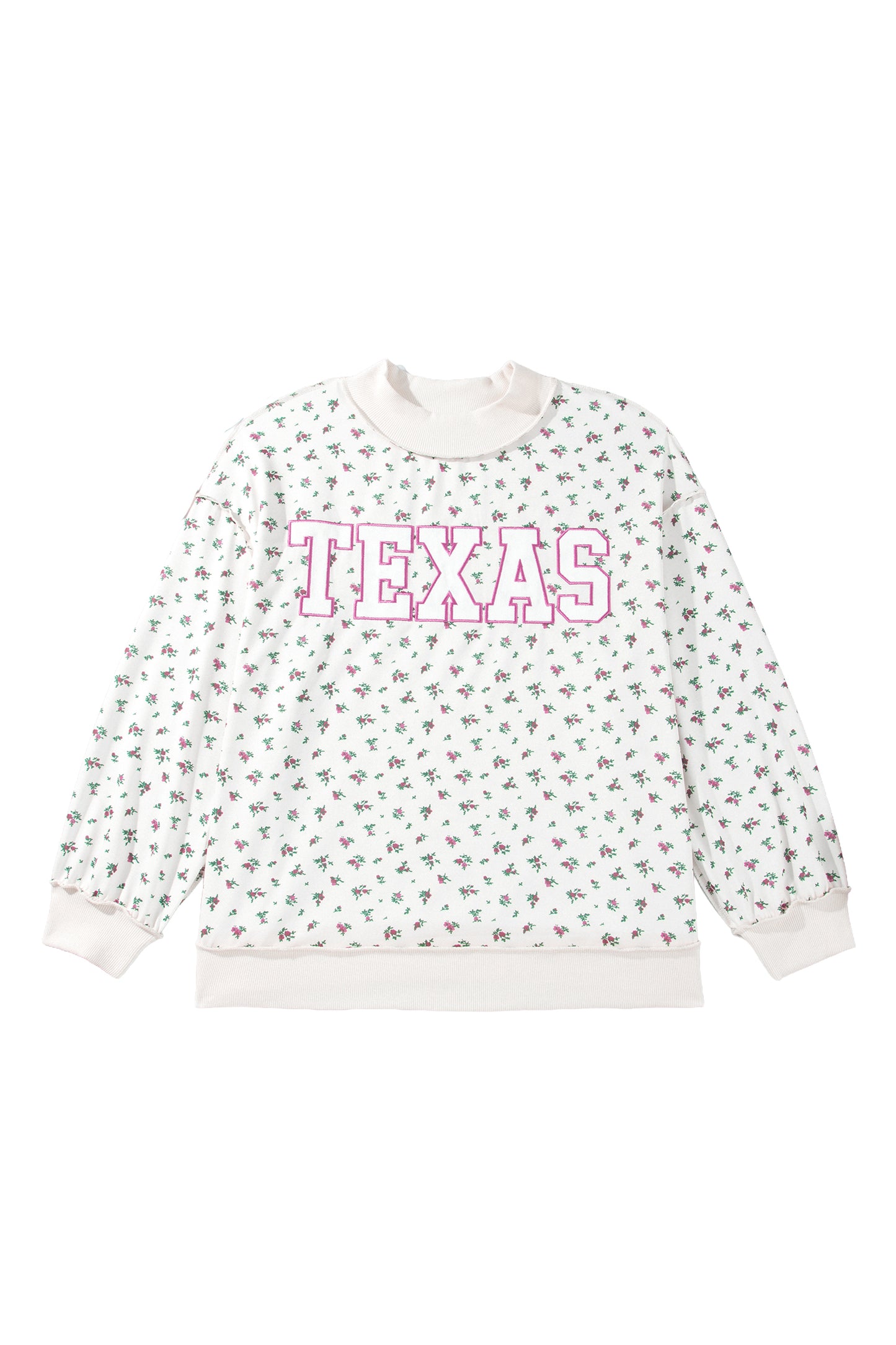 Apricot Floral Print Texas Long Sleeve Ribbed Neck Tunic Plus Size Sweatshirt