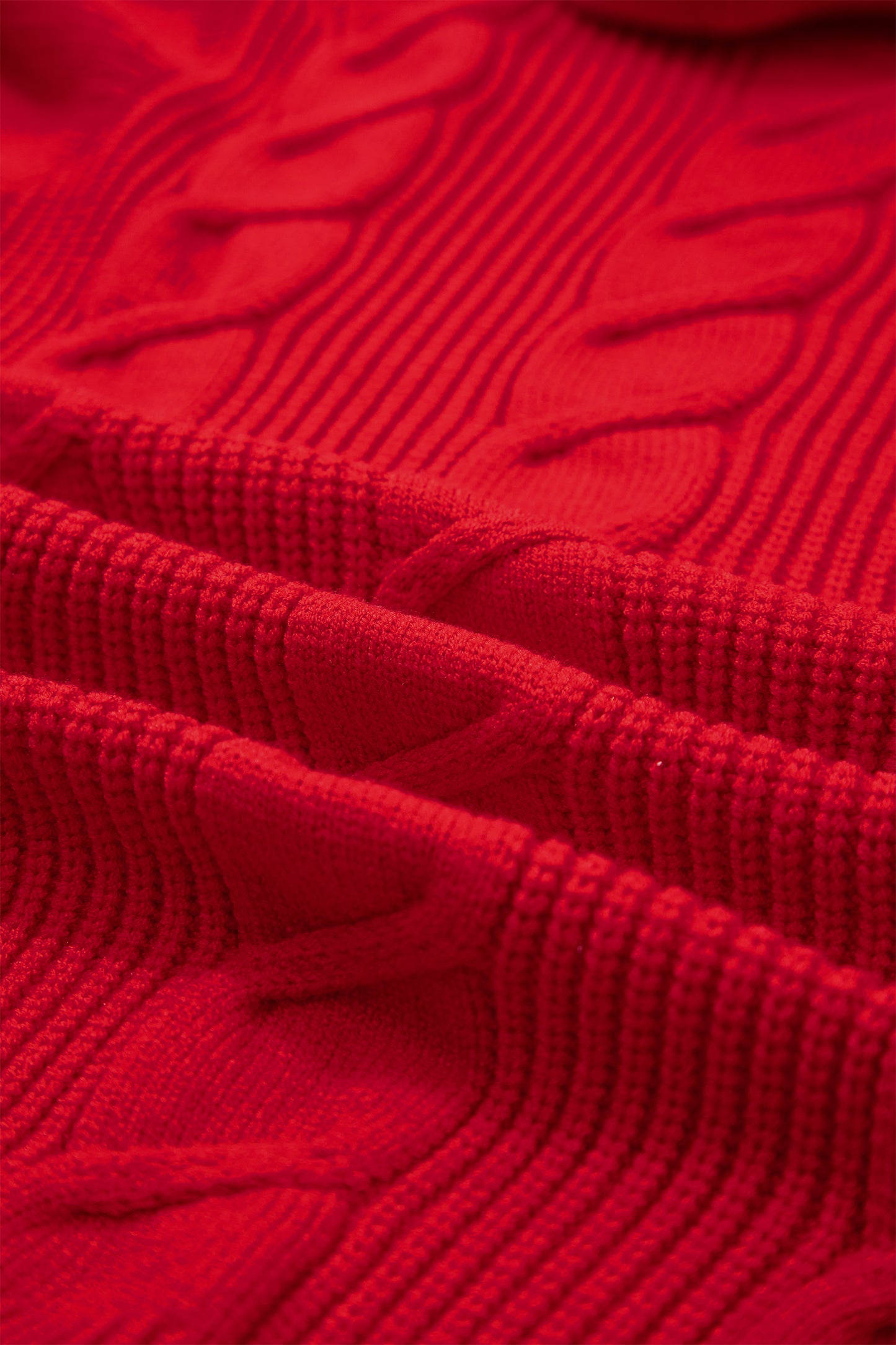 Jet Stream Cable Knit Turtleneck Ruffled Short Sleeve Sweater