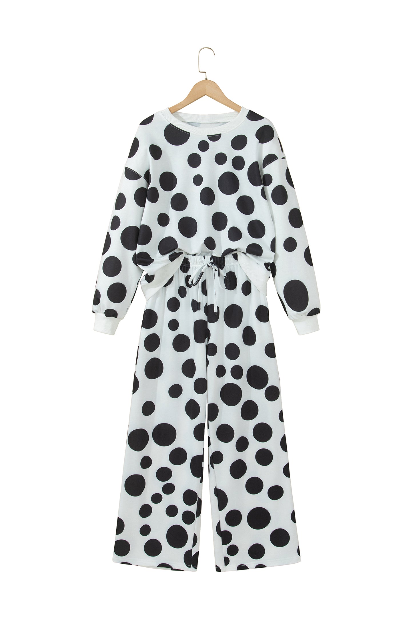 Khaki Polka Dot Long Sleeve Top Drawstring Relaxed Pants Set