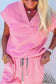 Apricot Pink Solid Color V Neck Tee Drawstring Pant Set