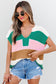 Light Blue Color Block Notch V Neck Sweater T Shirt