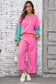 Blackish Green 2pcs Color Block Pullover Loose Pant Set