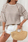 Pink Stripe Textured Knit Split Hem Half Sleeve Loose Top