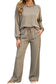 Red Cozy Ribbed Patchwork Polka Dot Trim Long Sleeve 2pcs Pant Set