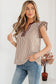Khaki Stripe Double Ruffled Short Sleeve V Neck Blouse