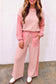 Red Color Block Plaid Patchwork Long Sleeve Pullover Wide Leg Pant Set