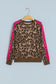 Brown Leopard Print Striped Detail Relaxed Pullover Sweatshirt