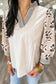 White Floral Puff Sleeve Contrast V Neck Patchwork Blouse
