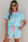 Pink Polka Dot Contrast Edge Casual Short Set
