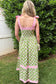 Green Floral Print Striped Detail Knot Straps Maxi Dress