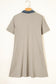 Beige Short Sleeve Ribbed Knit Denim Patchwork Polo Collar Dress
