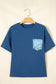 Sail Blue Color Block Chest Pocket Patched Casual Short Sleeve Top