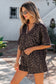 Brown V Neck Collar Leopard Printed 2pcs Short Set