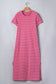 Rose Stripe Striped Short Sleeve Scalloped Trim Side Slit T-Shirt Dress