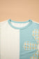 Light Blue Plaid Patchwork Round Neck Long Sleeve Top