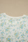 Sky Blue Floral Print Short Sleeve Elastic Waist Pocket Casual Two Piece Short Sets
