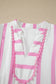 Pink Stripe Ricrac Trim Notched Neck Half Sleeve Vacation Dress