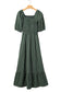 Green Plaid Square Neck Shirred High Waist Ruffle Hem Dress
