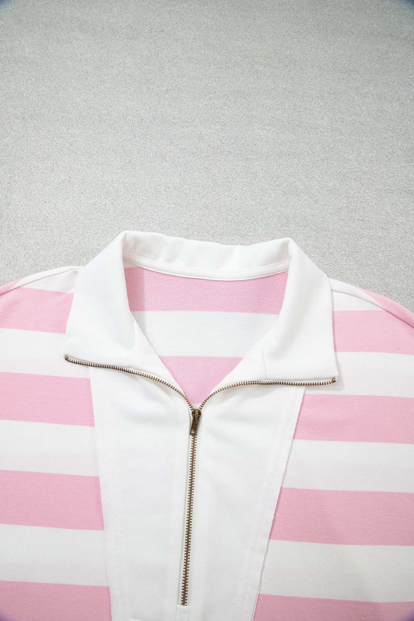 Pink Stripe Color Block Patchwork Zip Long Sleeve Top Elastic Waist Pants Set