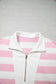 Pink Stripe Color Block Patchwork Zip Long Sleeve Top Elastic Waist Pants Set