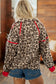 Brown Leopard Print Zip-Up Red Accents Pockets Sweatshirt