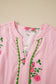 Pink Notched Neck Flutter Short Sleeve Floral Print Maxi Dress