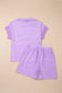 Purple Stripe Dolman Sleeve Polo Shirt and Drawstring Shorts Set