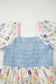 Multicolour Floral Print Striped Color Block Patchwork Square Neck Shirred Long Dress