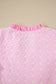 Pink Eyelet Embroidered Flower Texture Contrast Lace Trim Flutter Sleeve Blouse
