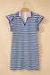 Dark Blue Striped Shift Dress Colorblock V Neck Short Sleeve Casual Summer
