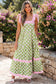 Green Floral Print Striped Detail Knot Straps Maxi Dress