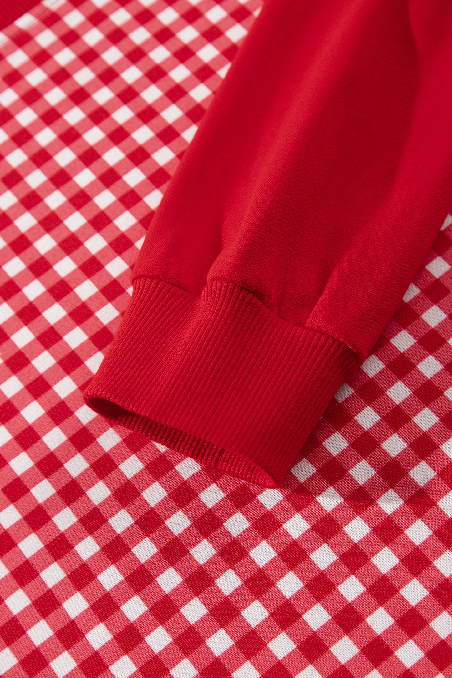 Red Color Block Plaid Patchwork Long Sleeve Pullover Wide Leg Pant Set