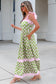 Green Floral Print Striped Detail Knot Straps Maxi Dress