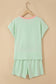 Clearly Aqua Soft Ribbed Color Block Trim Casual Short Set
