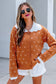 Russet Orange Peter Pan Collar Colorblock Long Sleeve Knitwear Cardigan