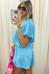 Green Solid Color Puffy Loose Top Drawstring Shorts 2pcs Outfit