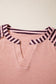 Light Pink V Neck Colorblock Patchwork Striped Floral Long Sleeve Casual Top