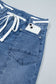 Beau Blue Solid Patchwork Grommet Tie Waist Loose Ankle-Length Jeans