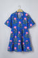 Blue V Neck Short Sleeve Loose Flower Dress