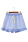 Red Gingham Print Ruffle Striped Detail Lace Tie Shorts