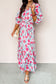 Red Elegant Floral Puff Sleeve Midi Dress