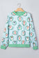 Sky Blue Abstract Dog Print Ribbed Cuff Round Neck Long Sleeve Sweatshirt