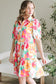 Green Floral Puff Sleeve Collar Buttoned Babydoll Dress