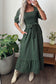 Green Plaid Square Neck Shirred High Waist Ruffle Hem Dress