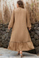 Chestnut Smocked V Neckline Leopard Piping Accent Bracelet Plus Size Long Dress