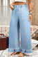 Dirty blue Plus Size Elastic Waist Ruffled Wide Leg Denim Pants