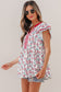 Red Sunflower Printed Contrast Trim V Neck Flutter Sleeve Blouse