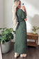 Green Plaid Square Neck Shirred High Waist Ruffle Hem Dress