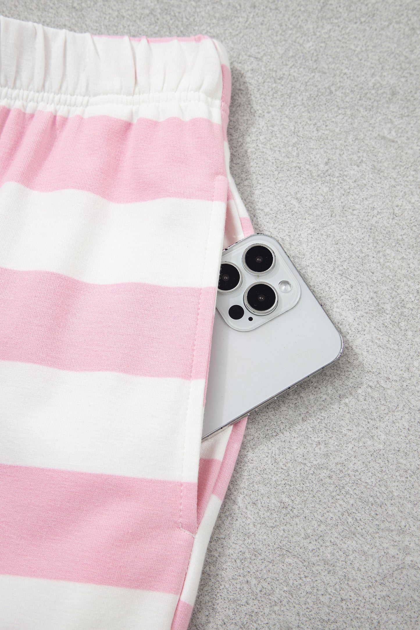 Pink Stripe Color Block Patchwork Zip Long Sleeve Top Elastic Waist Pants Set