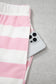 Pink Stripe Color Block Patchwork Zip Long Sleeve Top Elastic Waist Pants Set